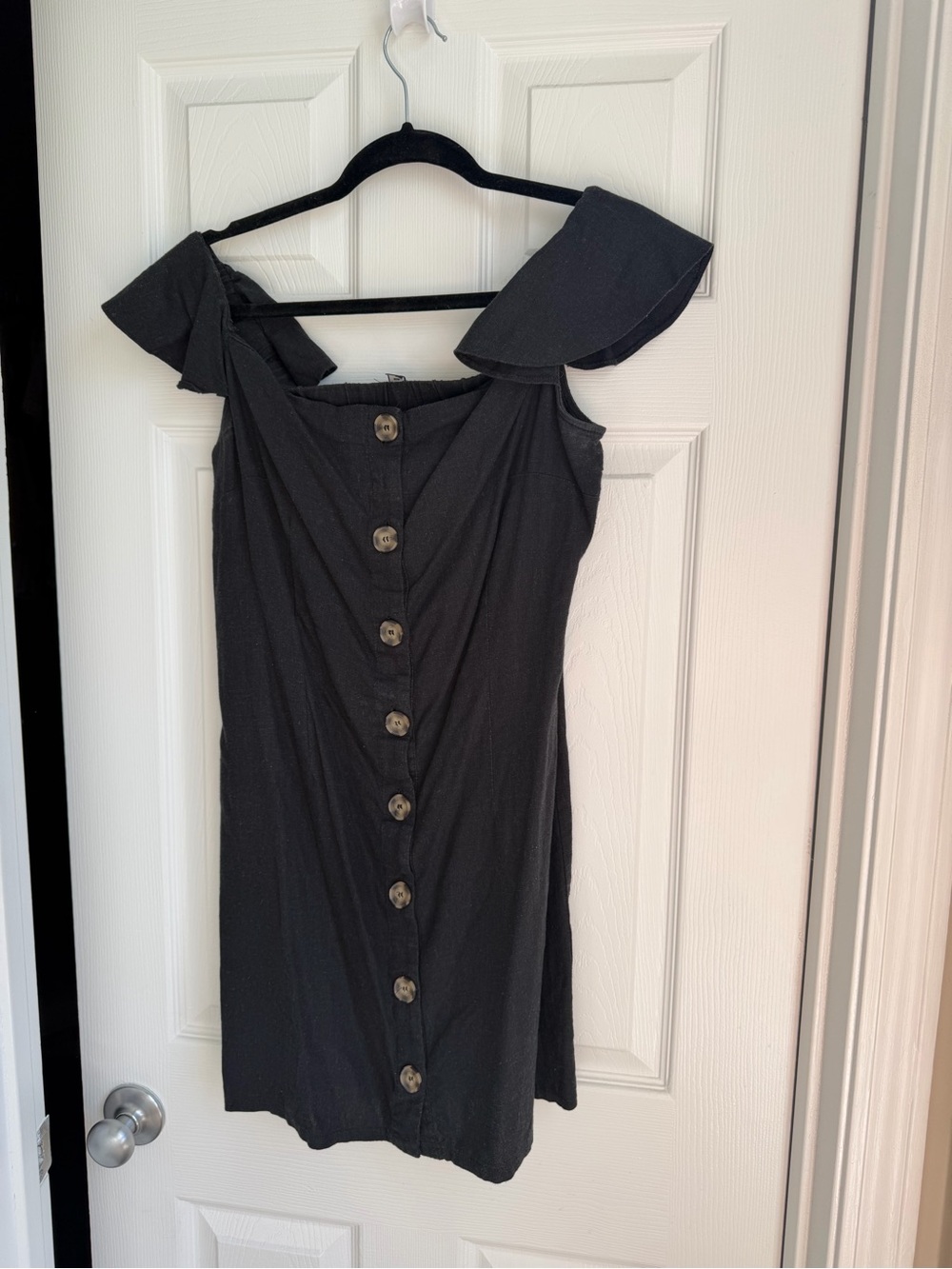 Miss Selfridge Black Off-Shoulder Button-Front Mini Dress